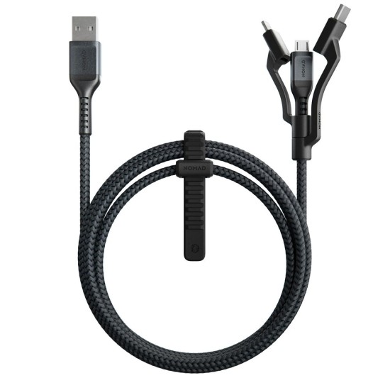 Cablu pentru incarcare si transfer de date 3 in 1 NOMAD Kevlar USB Type-C/Lightning/Micro-USB 1.5m Negru (iPhone 17 Pro Max, NM01012B00) by www.silkase.ro